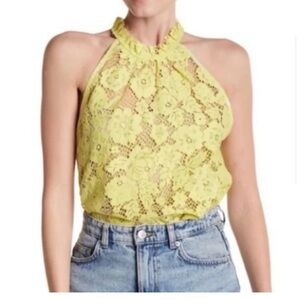 NWT Free People Sweet Meadow Dreams lace top chartreuse yellow halter size SM